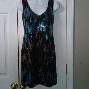 As U WIsh sleeveless sequin mini  black turquois dress Sz  S NWOT